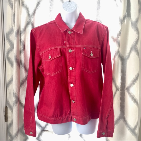 tommy hilfiger red denim jacket